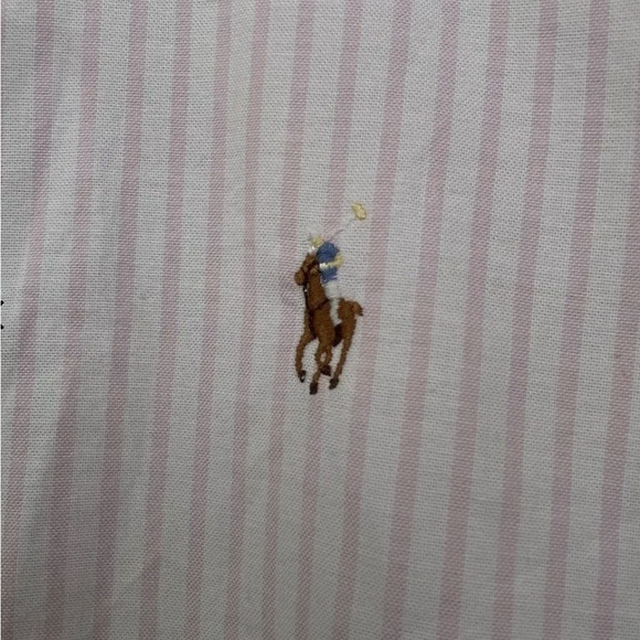 🩷 Vintage Ralph Lauren Sz Small White Pink Stripe Cuffed Button-Down Shirt Y2K - Picture 5 of 10